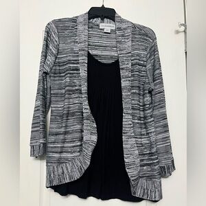 Sag Harbor Black and Gray Striped Cardigan with Tank Top